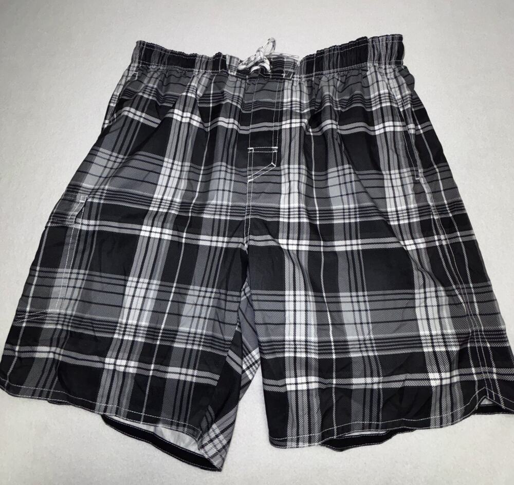 Paradise Collection Men's XL Black Plaid Swim Shorts Trunks Polyester